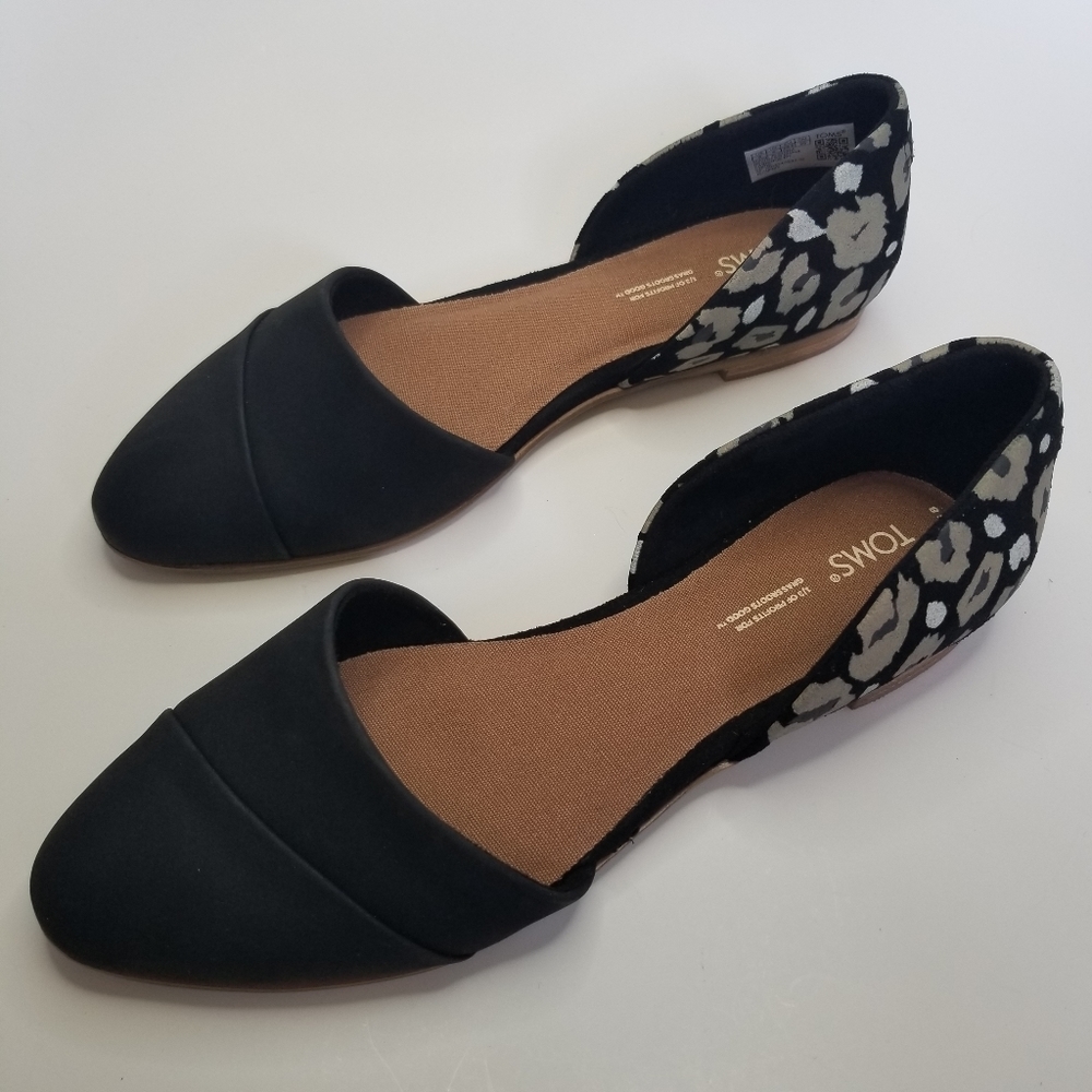 NWOT TOMS Jutti D'Orsay flats - Black Leather/Abstract Leopard - women's size 8